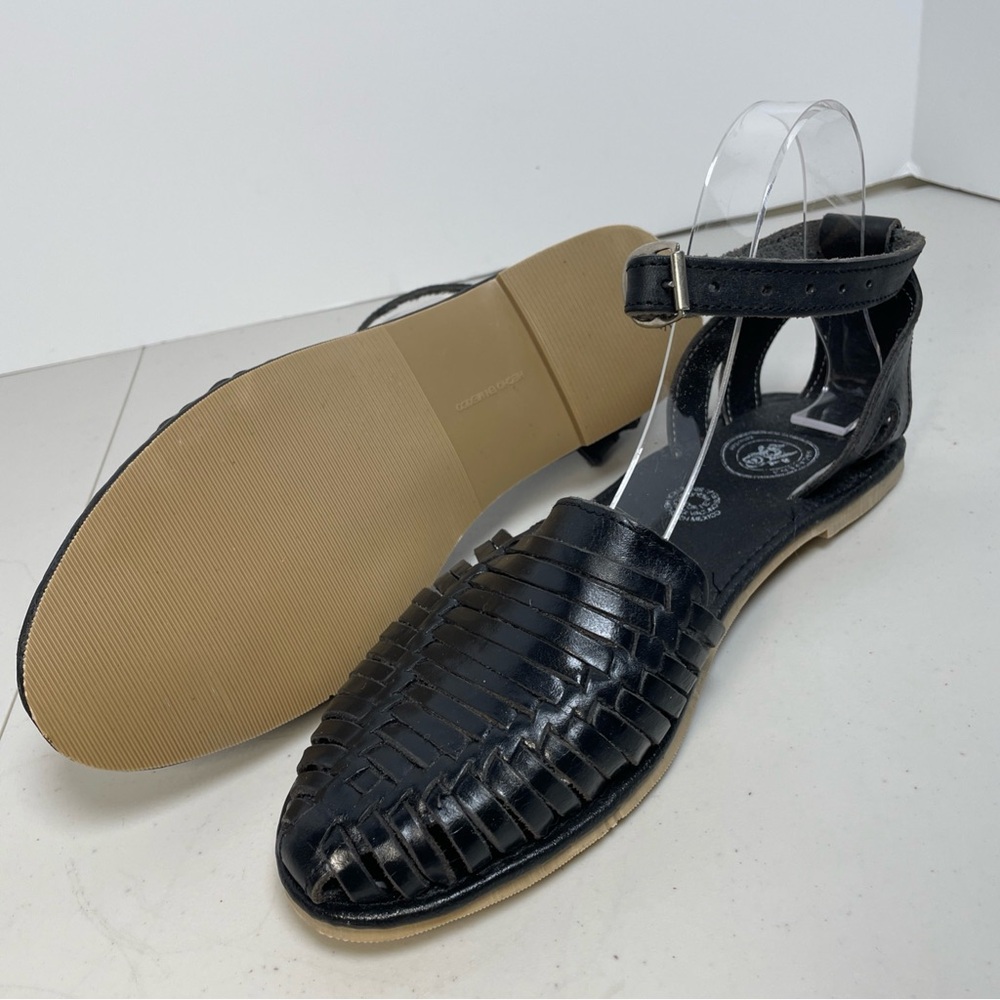 Macarena Huarache Black Leather Shoes Women's SZ 9 Mexican Made Buckle - Picture 9 of 14
